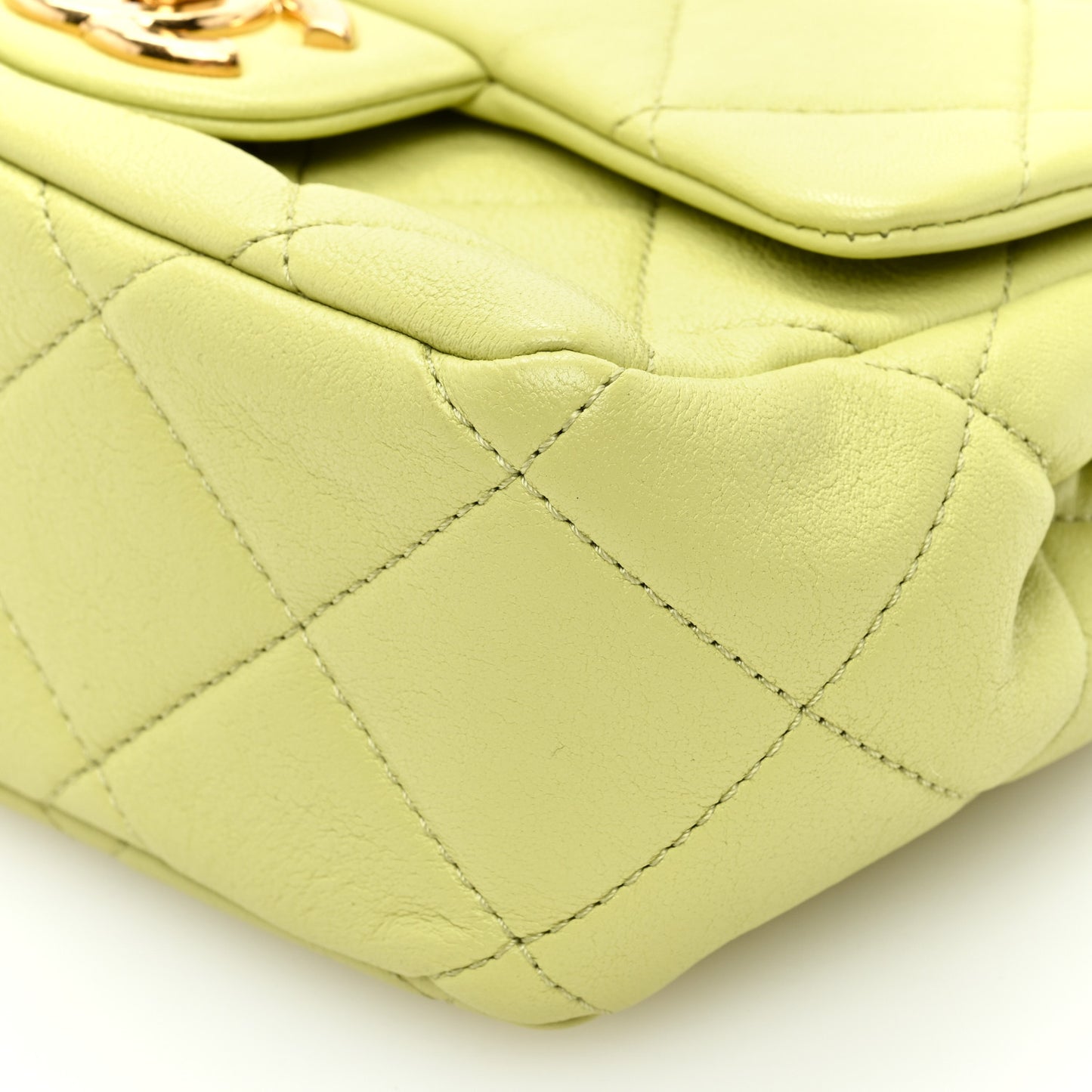 Lambskin Metal Quilted Mini Top Handle Square Flap Green Light Green