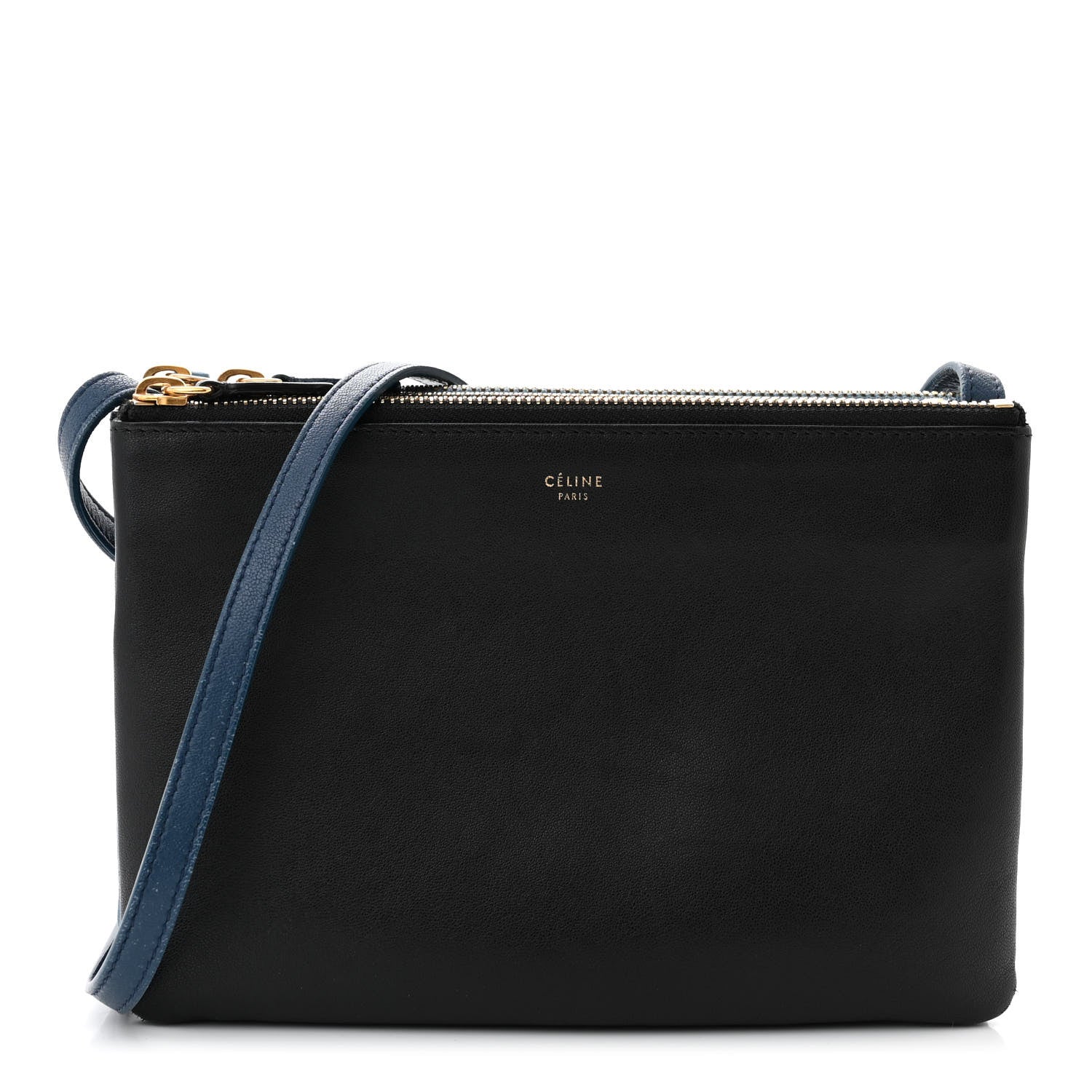 Celine Lambskin Small Trio Crossbody Bag Black Blue 1 of 13