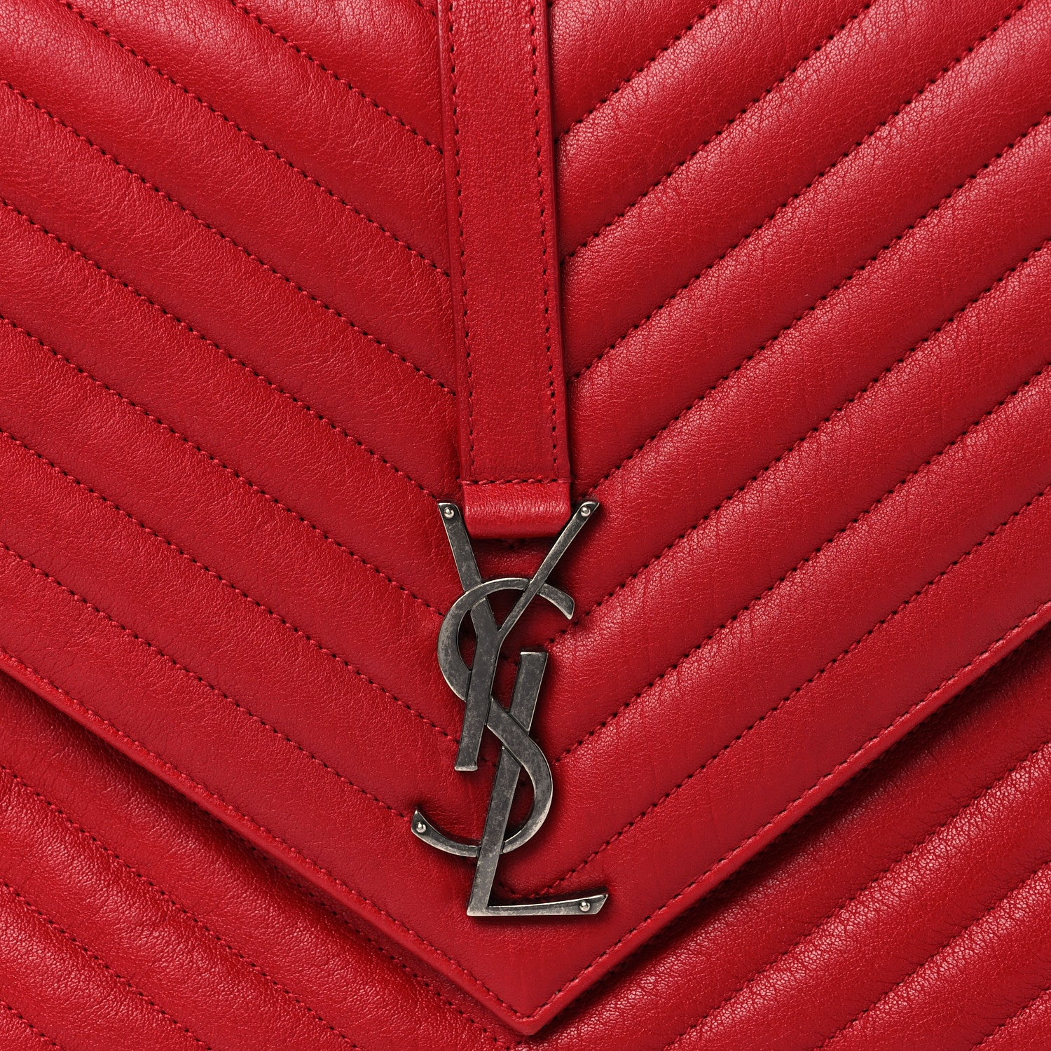 Saint Laurent Sheepskin Matelasse Chevron Large College Monogram Satchel Rouge 9 of 11