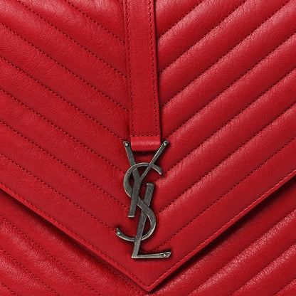 Saint Laurent Sheepskin Matelasse Chevron Large College Monogram Satchel Rouge 9 of 11