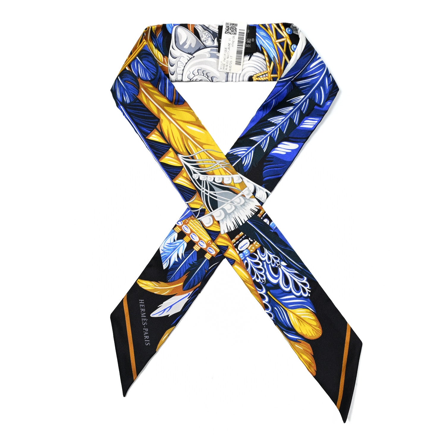 Hermes Silk La Danse Pacifique Twilly Bleu Nuit Jaune Vif 1 of 4
