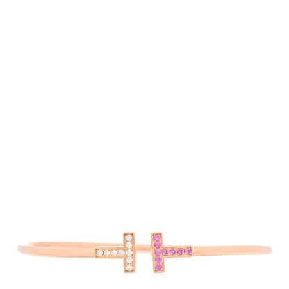 Tiffany 18K Rose Gold Diamond Pink Sapphire T Wire Bracelet 1 of 4