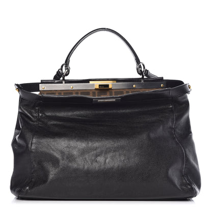 Fendi Goatskin Zucca Large Peekaboo Iconic Satchel Black Tobacco 1 of 12