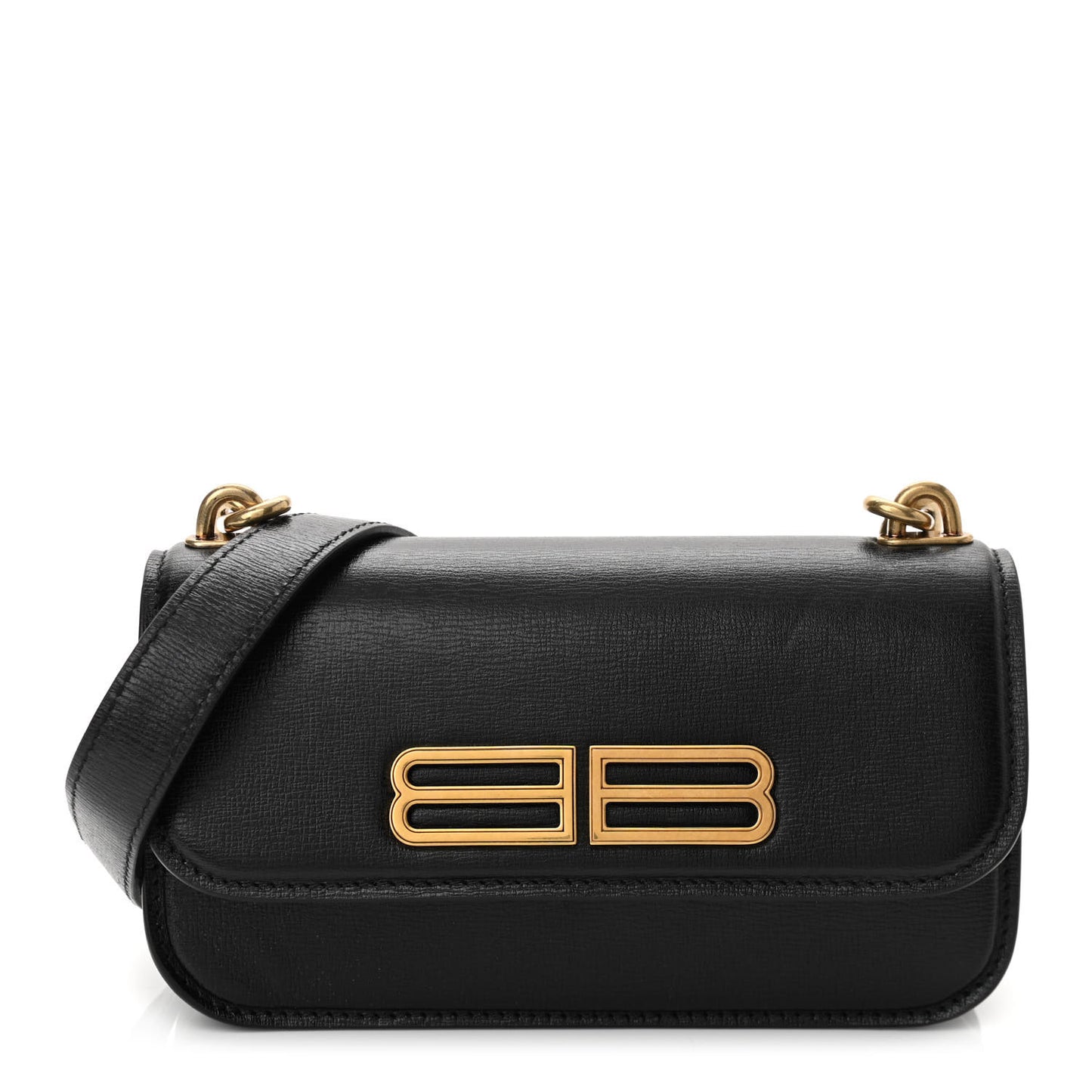 Calfskin Stripe Embossed Gossip Chain Bag XS Black