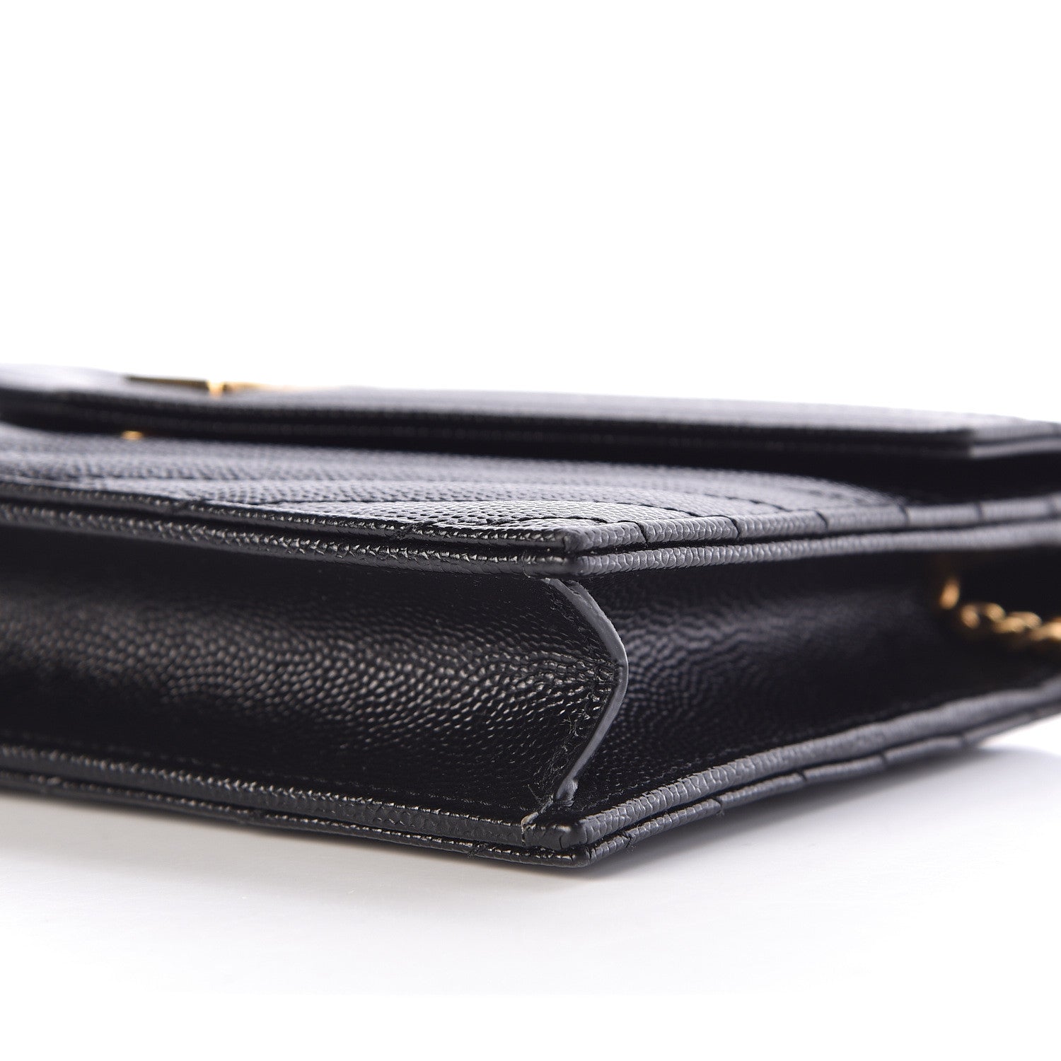 Saint Laurent Grain De Poudre Matelasse Chevron Monogram Envelope Chain Wallet Black 7 of 10