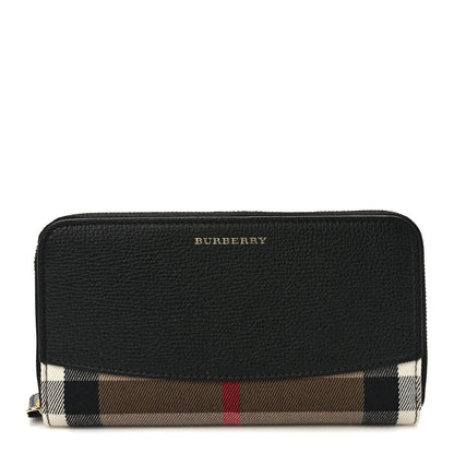 Burberry Calfskin Haymarket Check Elmore Zip Around Wallet Black 1 of 9