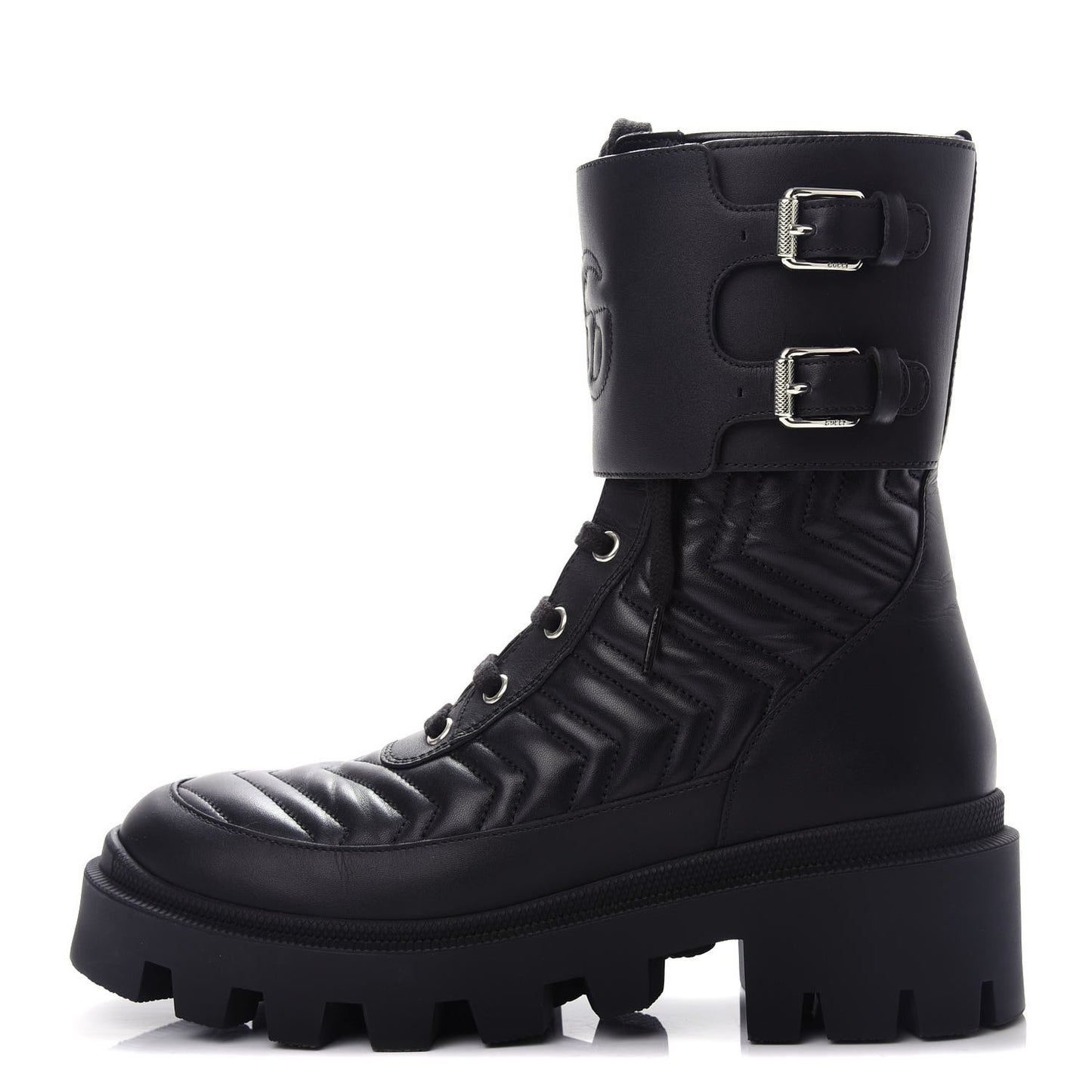 Nappa Frances GG Matelasse Platform Combat Boots 37 Black