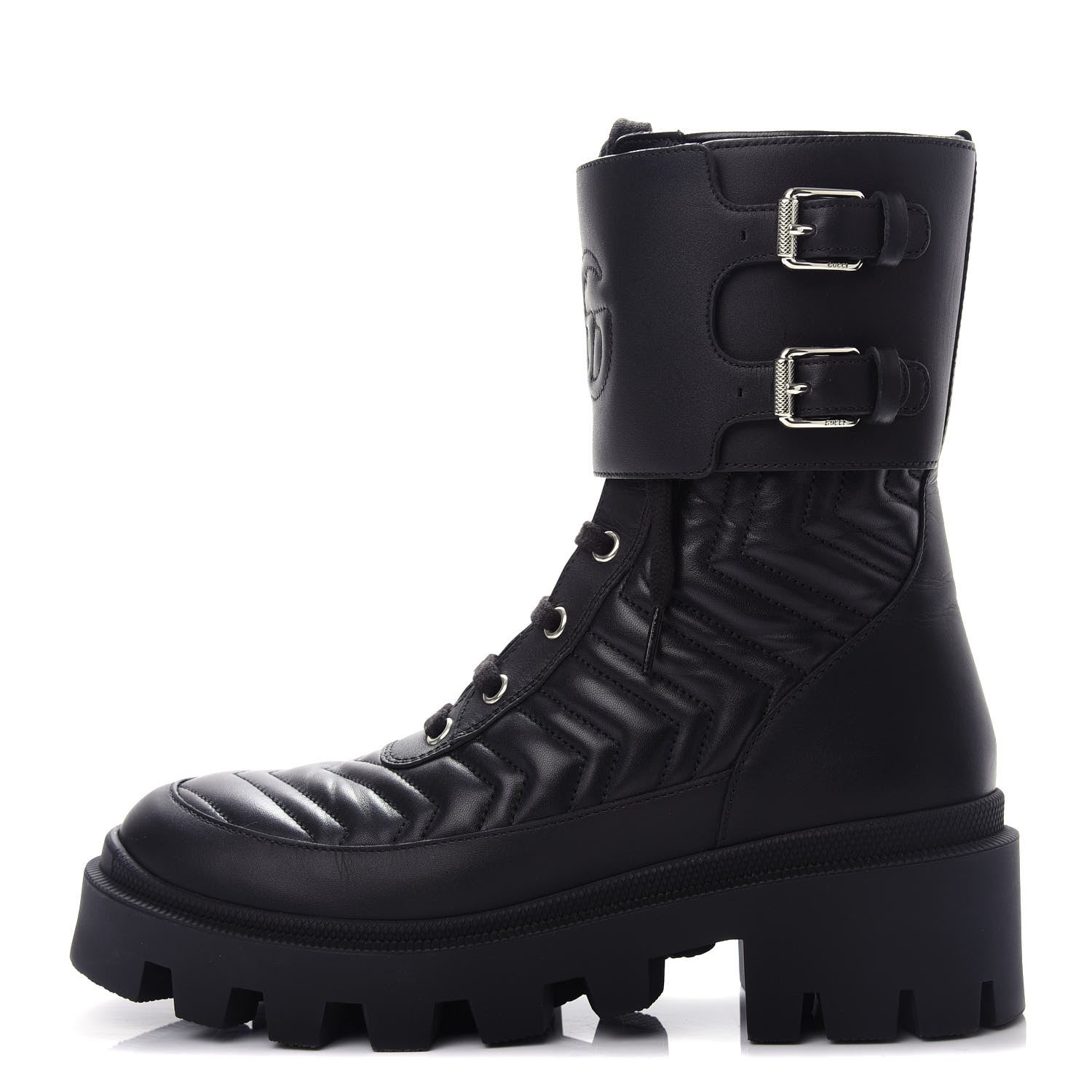 Gucci Nappa Frances GG Matelasse Platform Combat Boots 37 Black 1 of 11