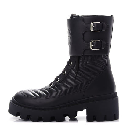 Gucci Nappa Frances GG Matelasse Platform Combat Boots 37 Black 1 of 11