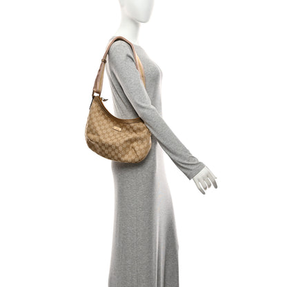Gucci Monogram Web Medium Half Moon Hobo Gold Pink 2 of 10