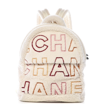 Chanel Shearling Sheepskin Coco Neige Backpack White Burgundy Beige 1 of 10
