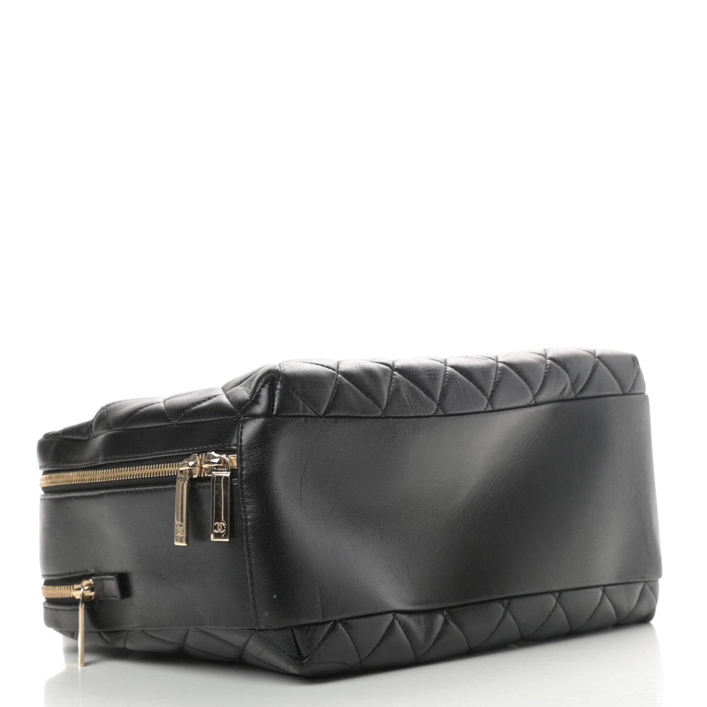 Lambskin Quilted Large Trendy CC Bowling Bag Black