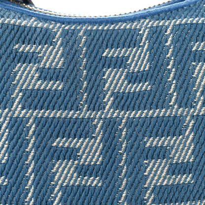 Fendi Denim Effect Fabric Jacquard FF 1974 Nano Fendigraphy Hobo Charm Blue White 8 of 10