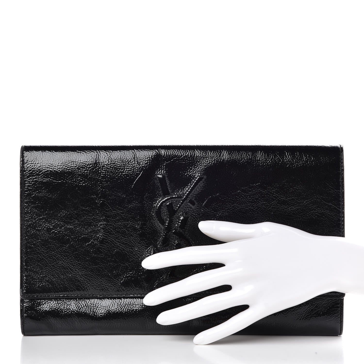 Saint Laurent Textured Patent Monogram Large Belle De Jour Clutch Black 2 of 11