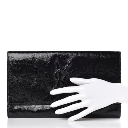 Saint Laurent Textured Patent Monogram Large Belle De Jour Clutch Black 2 of 11