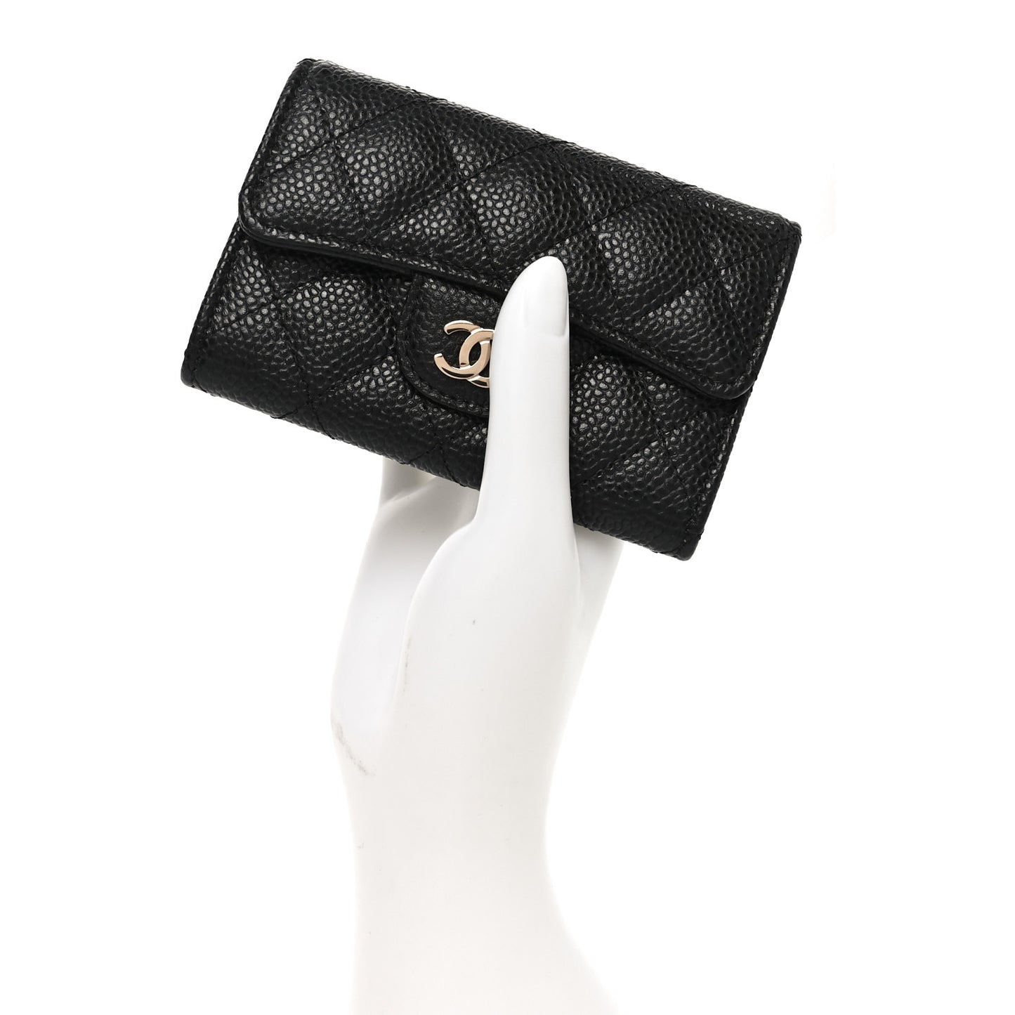 Caviar Quilted Flap Card Holder Black