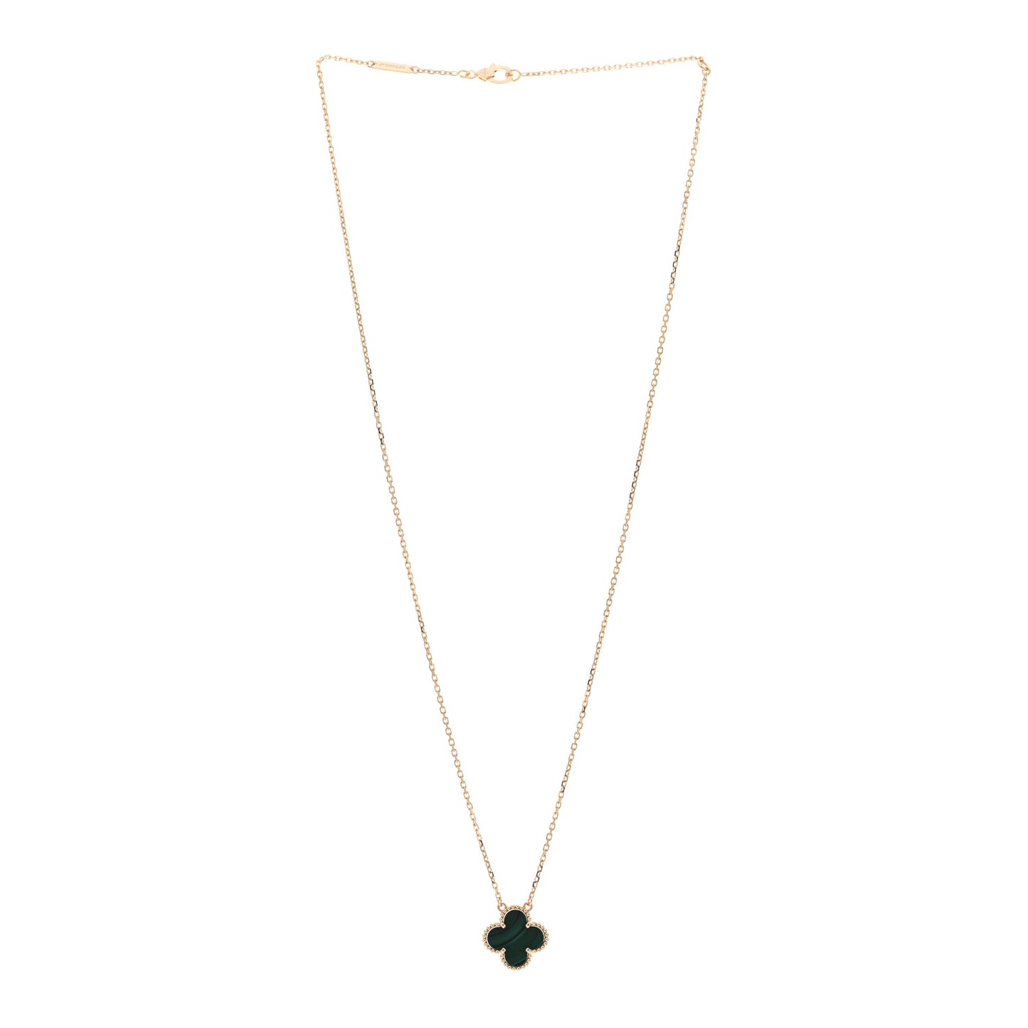 18K Yellow Gold Malachite Vintage Alhambra Pendant Necklace