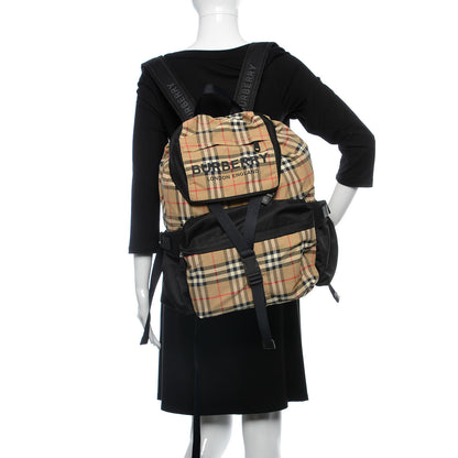Burberry Nylon Vintage Check Logo Print Backpack Black Archive Beige 2 of 9