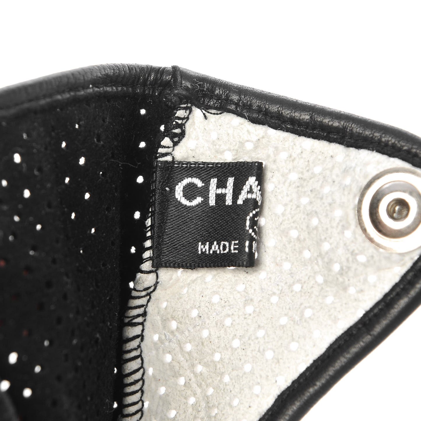 Lambskin Perforated Fingerless Gloves Black White