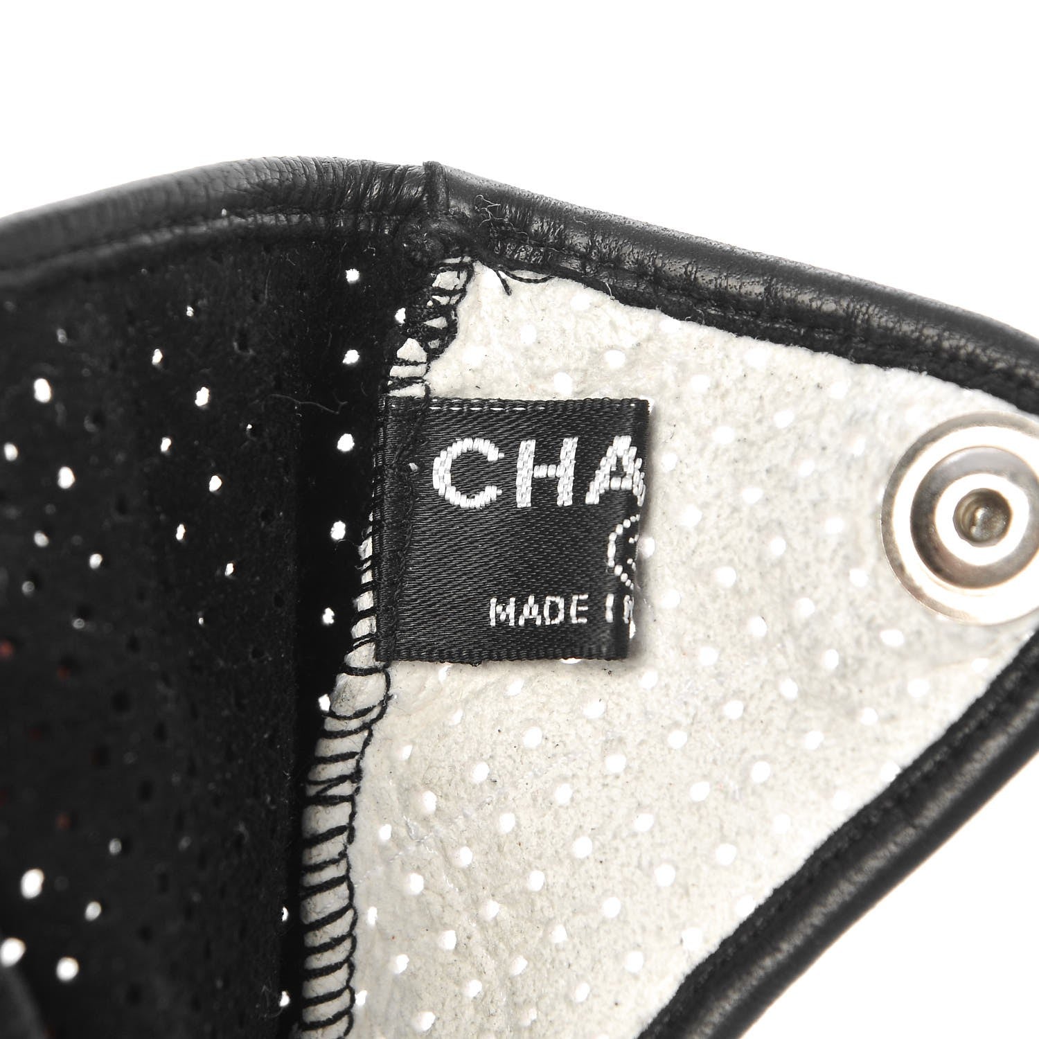 Chanel Lambskin Perforated Fingerless Gloves Black White 4 of 6