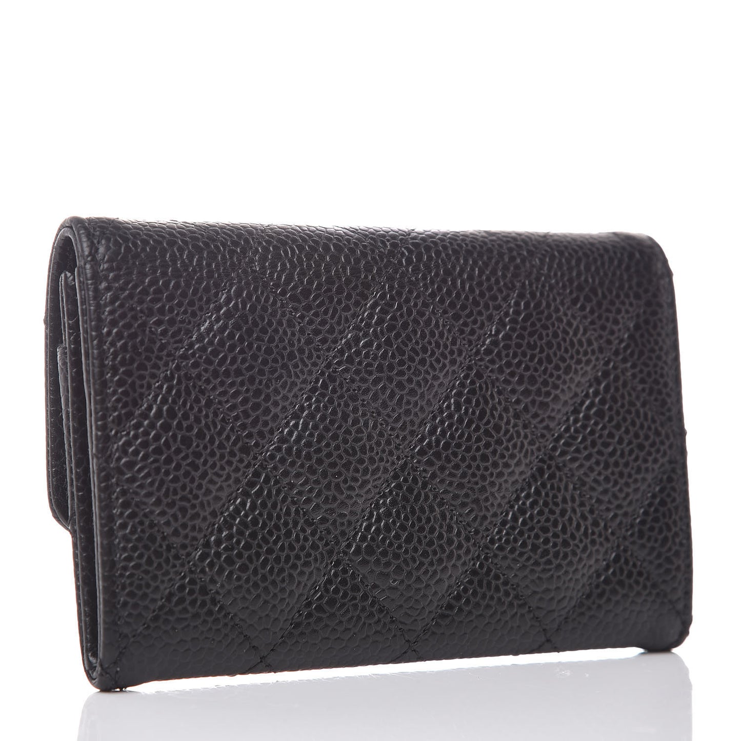 Caviar Quilted Flap Card Holder Black