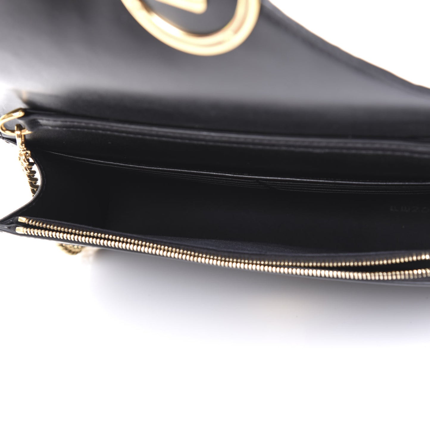 Vitello Liberty F is Fendi Bi-Color FF 1974 Embossed Medium Envelope Wallet On Chain Black Maya