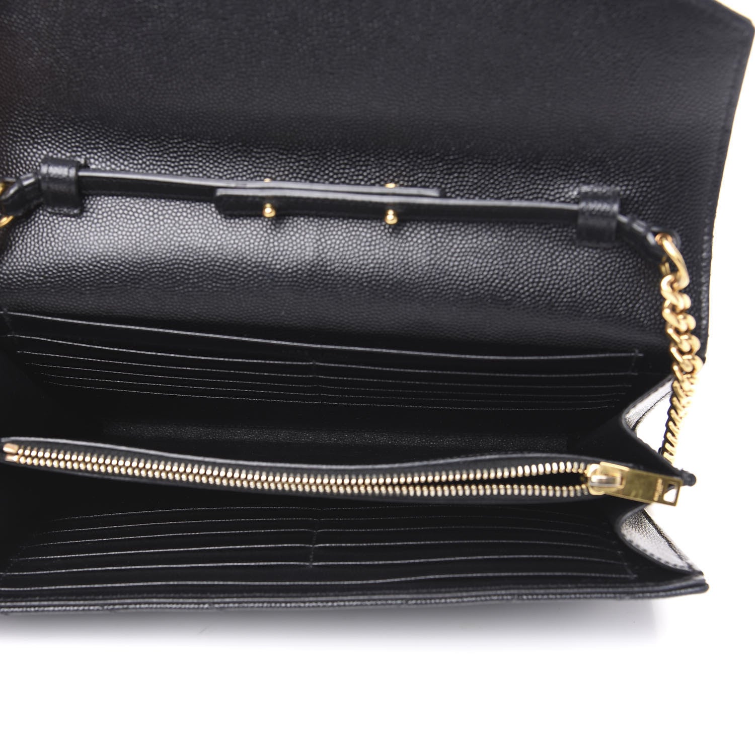 Saint Laurent Grain De Poudre Matelasse Chevron Monogram Chain Wallet Black 4 of 9