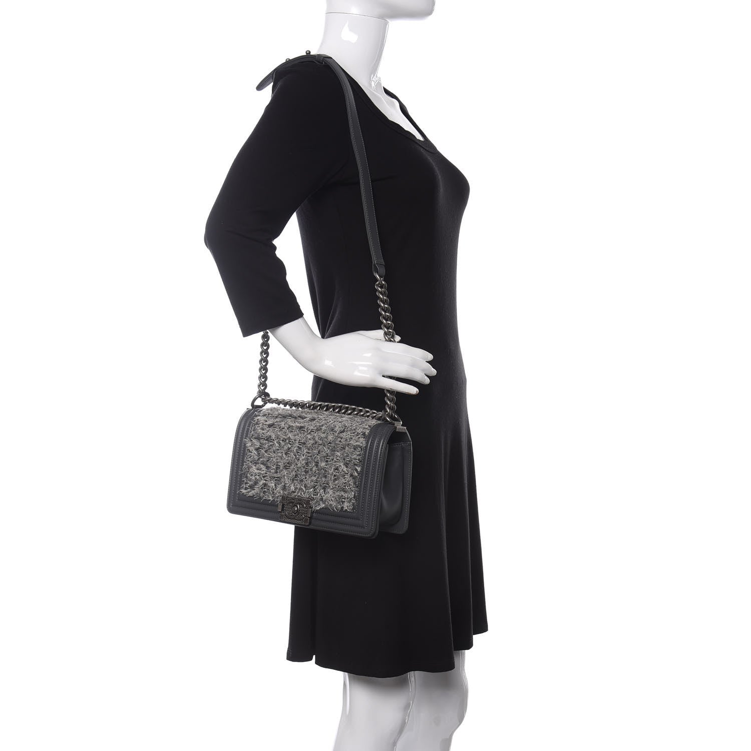 Chanel Tweed Calfskin Medium Boy Flap Grey 2 of 11