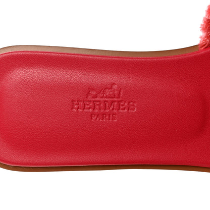 Hermes Toile H Oran Fringe Sandals 35 Framboise 7 of 9