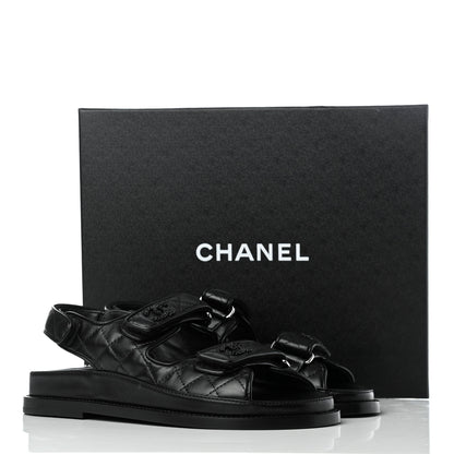 Chanel Lambskin Velcro Dad Sandals 36.5 Black 10 of 10