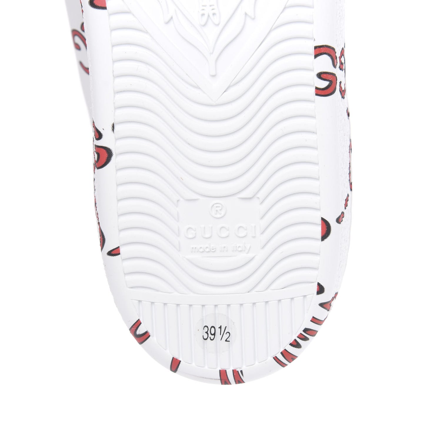 Calfskin GucciGhost Print Womens Ace Sneakers 39.5 White Hibiscus Red