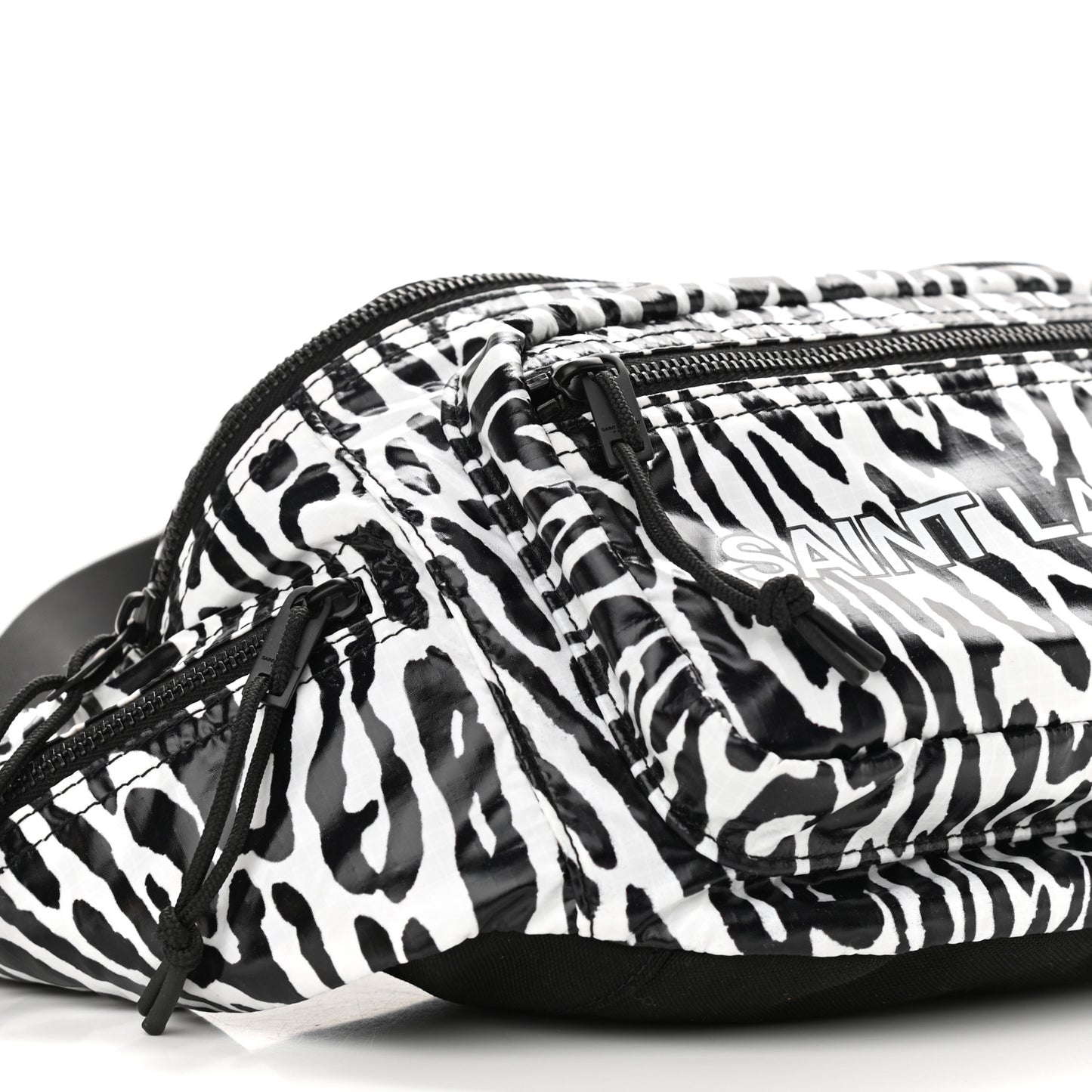 Nylon Leopard Print Belt Bag Black White