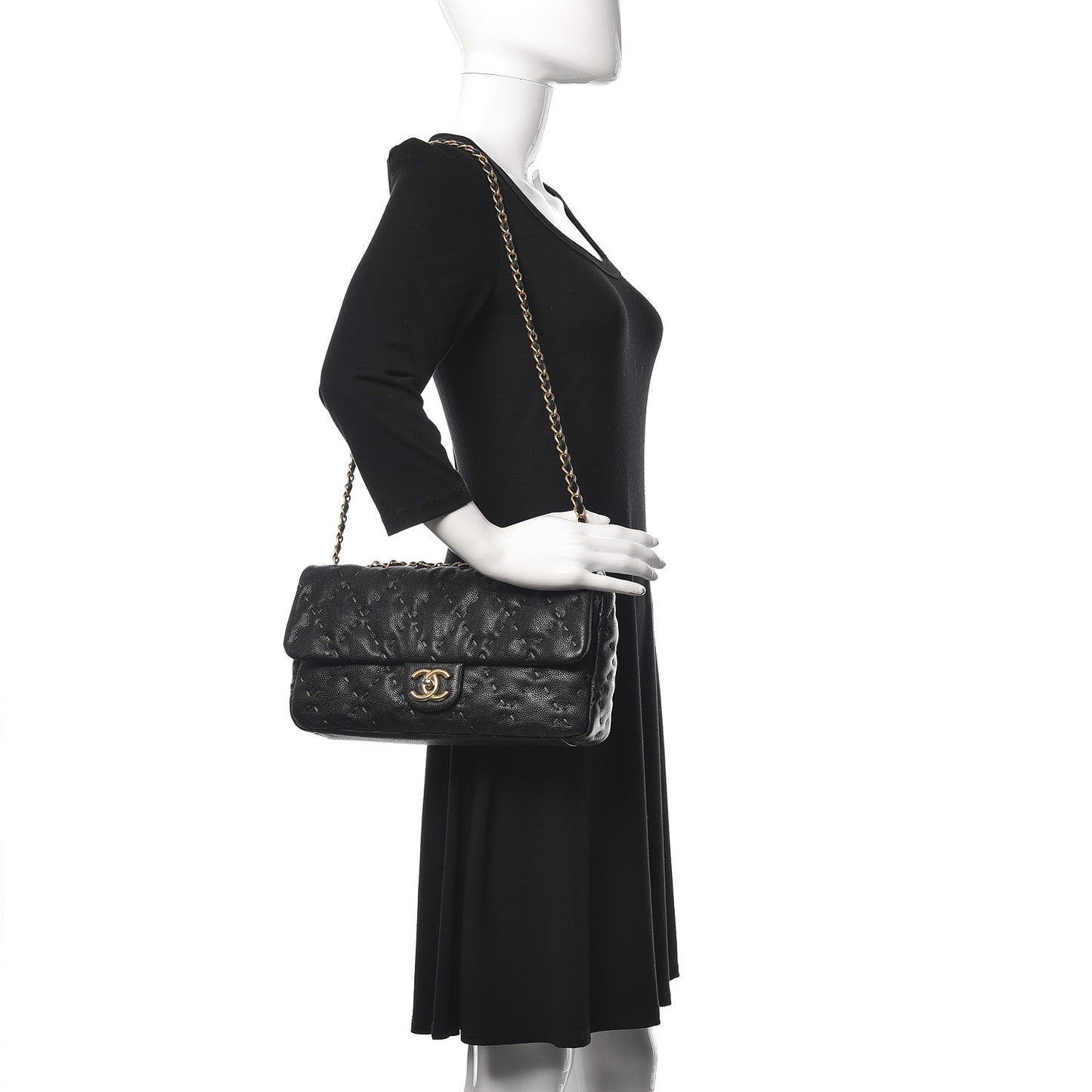 Caviar Stitched Flap Black