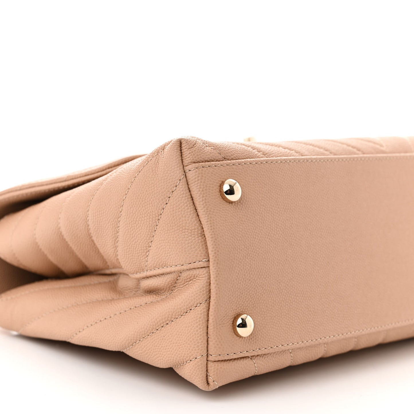 Caviar Chevron Quilted Small Coco Handle Flap Beige