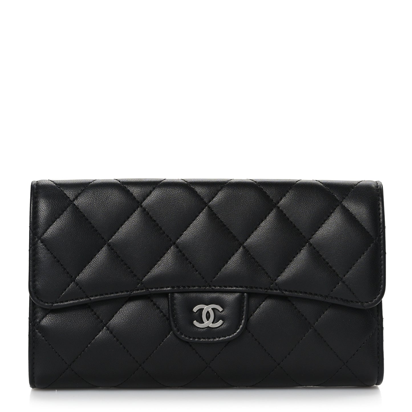 Lambskin Quilted Large Flap Wallet Black