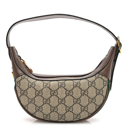 Gucci GG Supreme Monogram Textured Calfskin Web Mini Ophidia Half Moon Hobo Beige Ebony New Acero 1 of 8