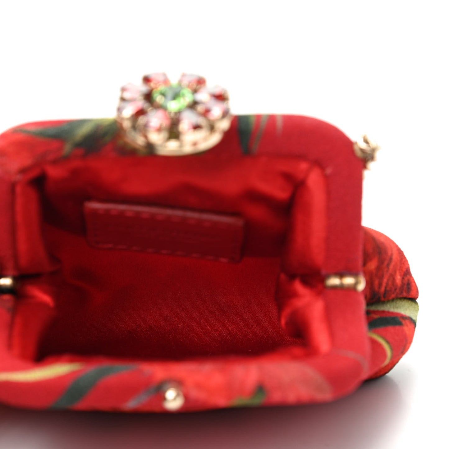 Fabric Printed Crystal Kiss Lock Chain Crossbody Red