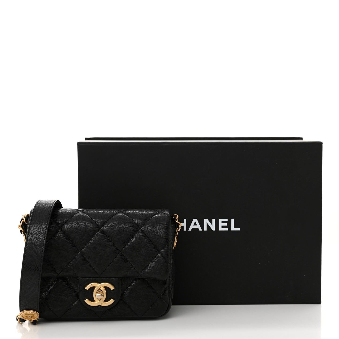 Caviar Quilted Mini Twist Your Buttons Flap Black
