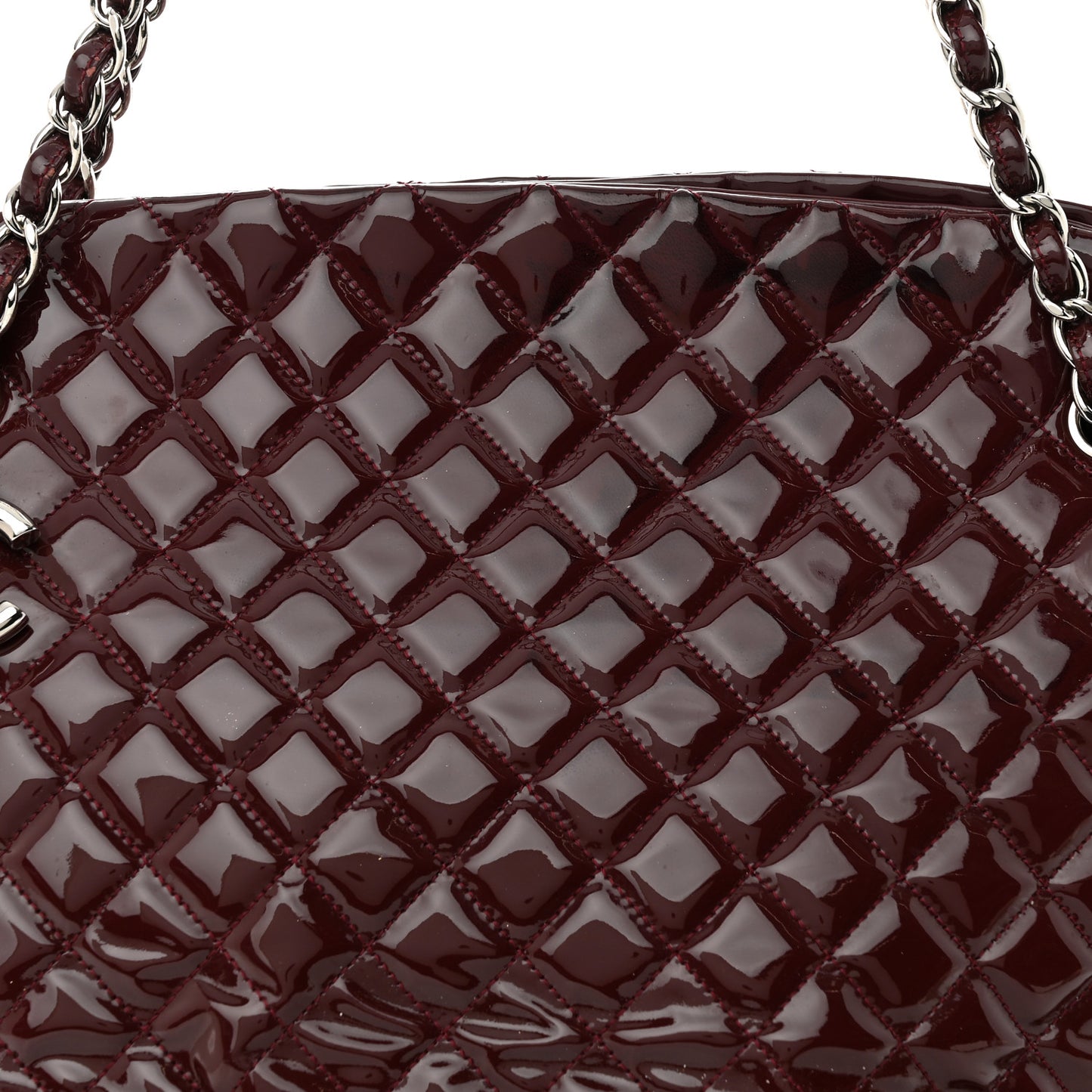 Patent Quilted Maxi Just Mademoiselle Bowling Bag Burgundy