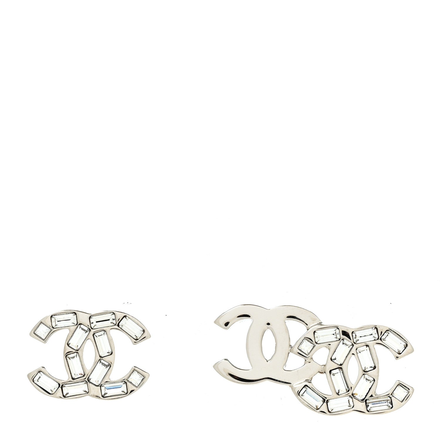 Chanel Baguette Crystal Double CC Earrings Silver 1 of 5