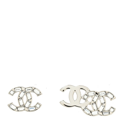 Chanel Baguette Crystal Double CC Earrings Silver 1 of 5