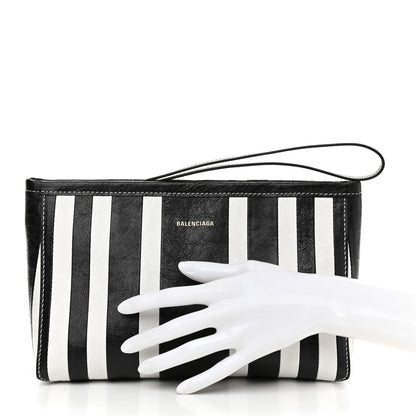 Balenciaga Agneau Arena Striped Patchwork Small Barbes Z Pouch with Handle Black White 3 of 11