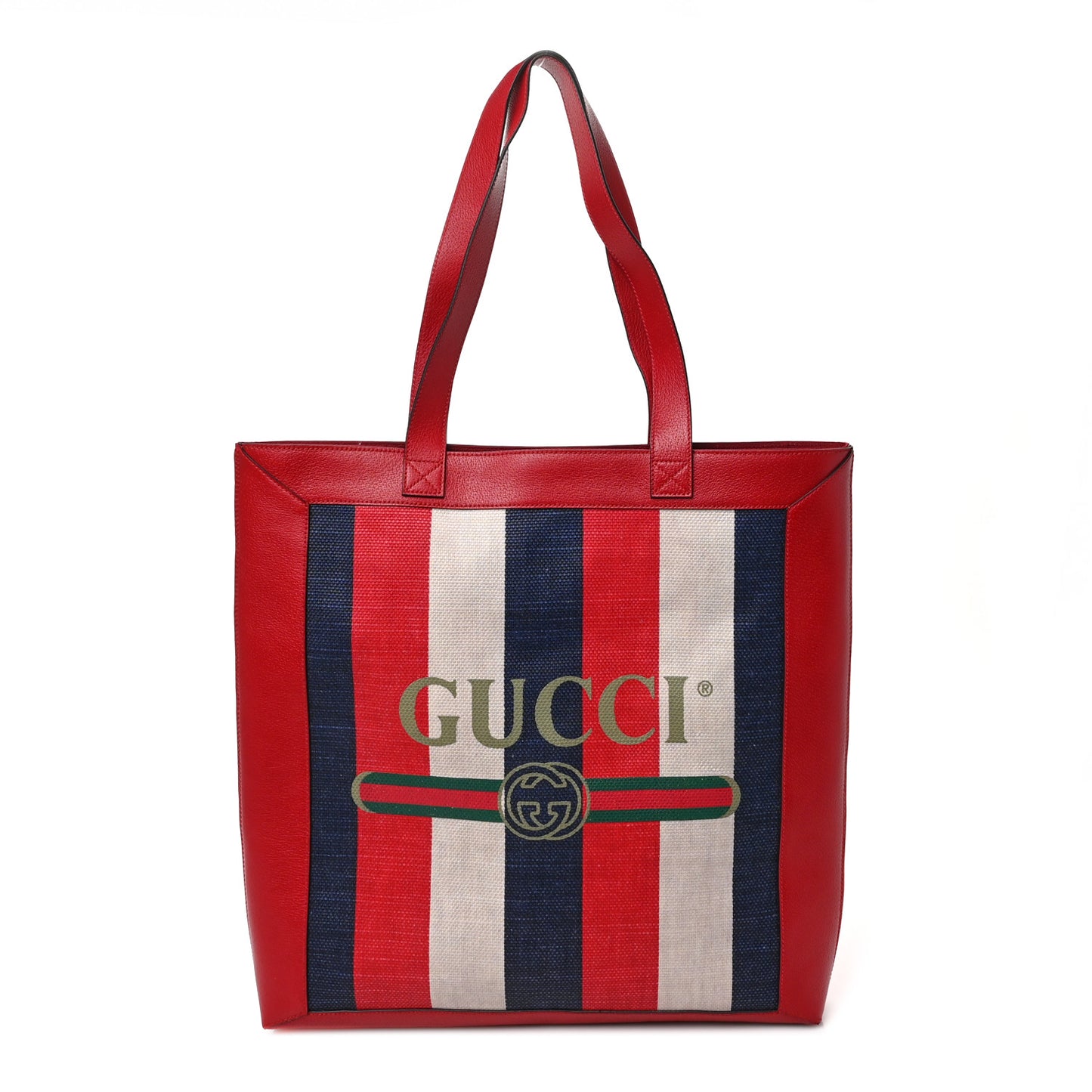 Canvas Calfskin Sylvie Stripe Logo Mens Tote Red White Blue