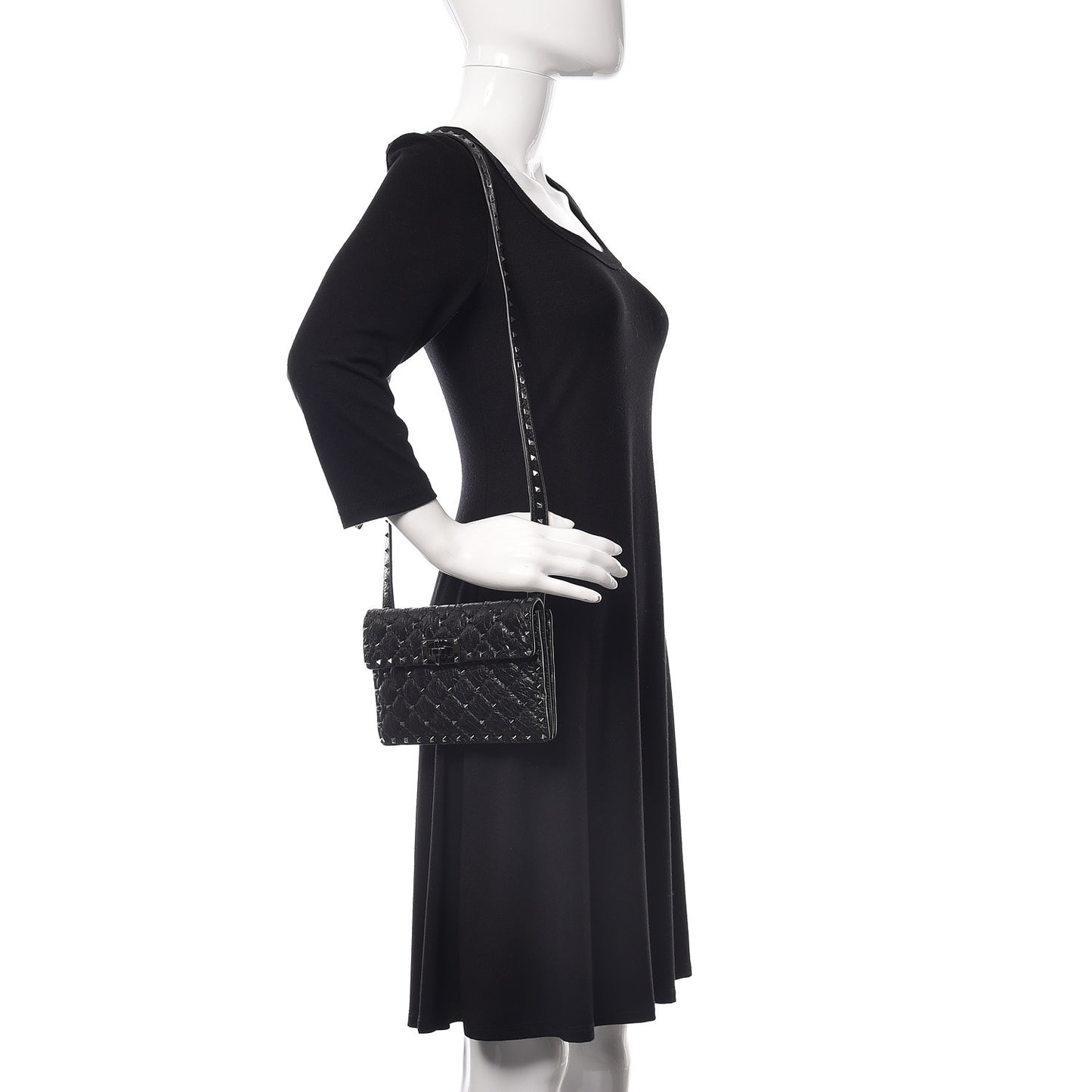 Craquele Nappa Rockstud Spike Crossbody Bag Black