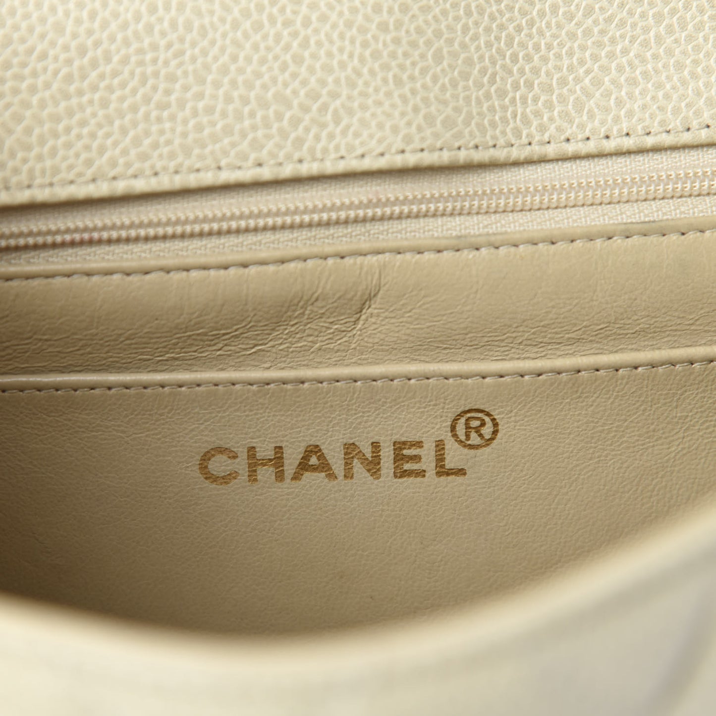 Caviar Quilted Medium Single Flap Ivory
