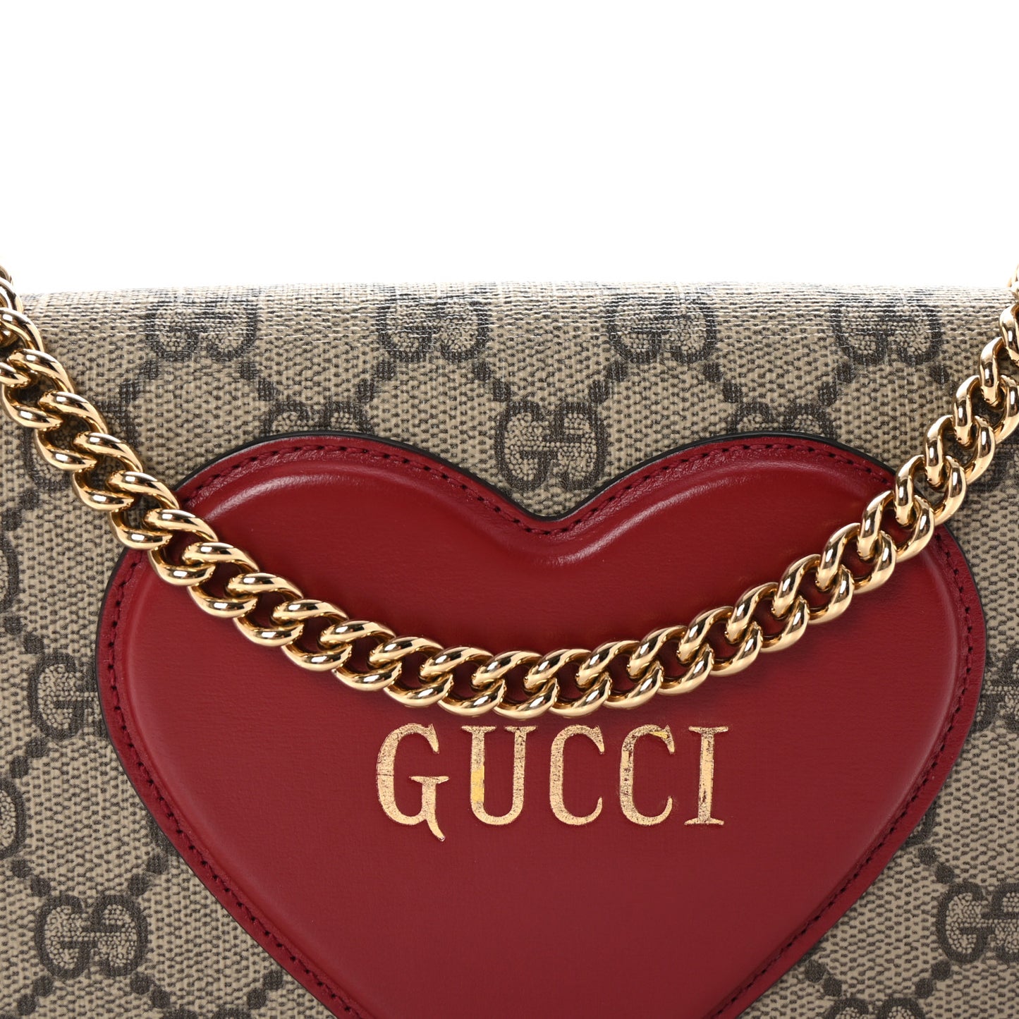 GG Supreme Monogram Script Logo Heart Wallet on Chain Beige Brown