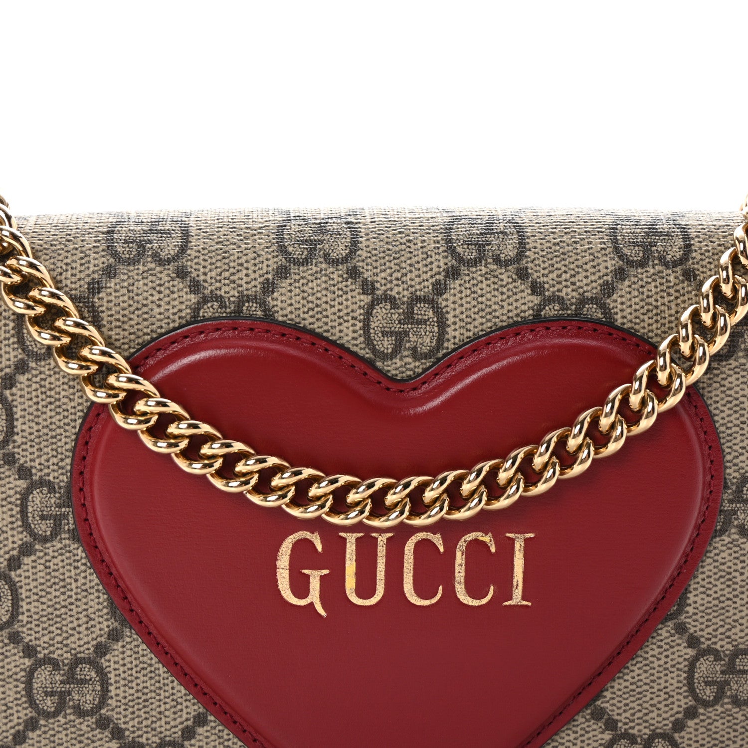 Gucci GG Supreme Monogram Script Logo Heart Wallet on Chain Beige Brown 8 of 10