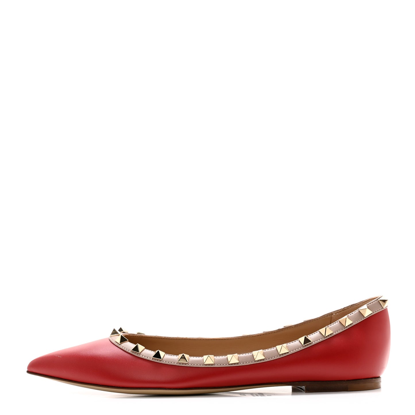Calfskin Nappa Rockstud Ballerina Flats 38.5 Rosso Valentino Poudre