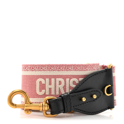 Christian Dior Canvas Embroidered Shoulder Strap Pink Beige 1 of 4