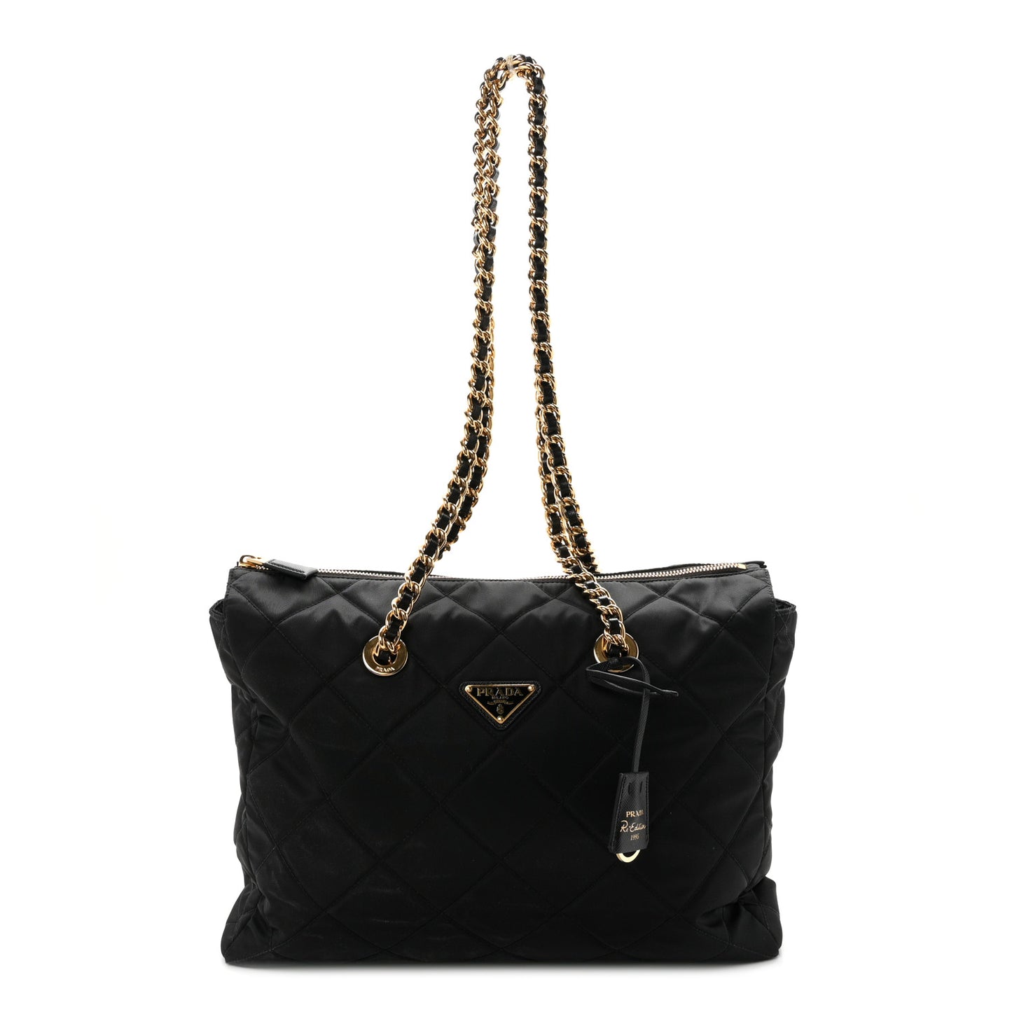 Re-Nylon Stitched Re-Edition 1995 Chaine Medium Tote Bag Black